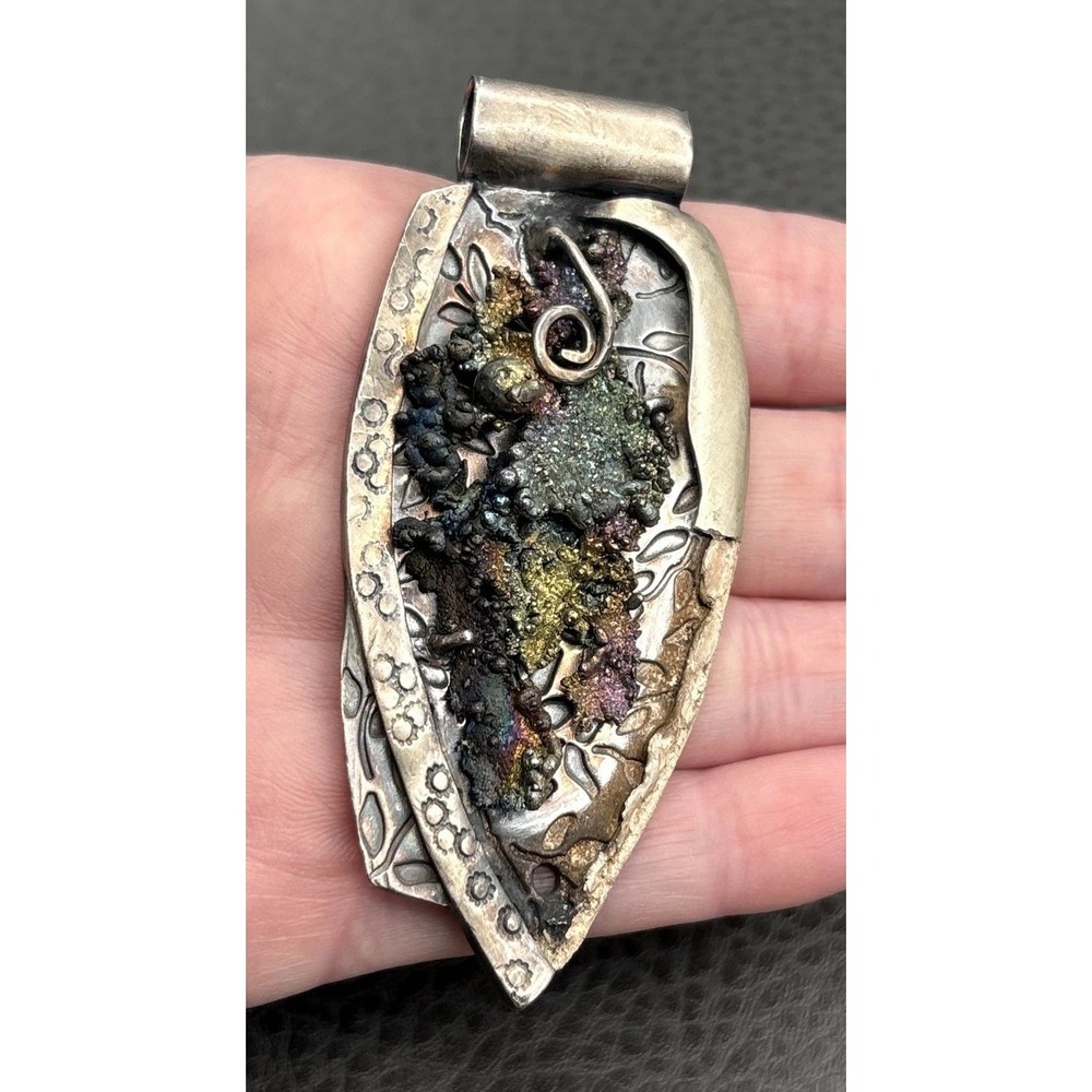 VTG Artisan Signed "Melodie" Sterling Silver Huge Abstract Modernist Pendant 33g
